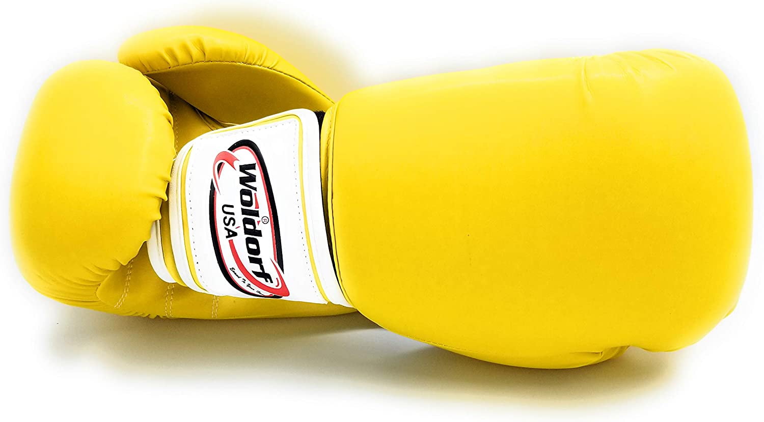 Woldorf USA Men and Women Leather Boxing Bag Gloves - Perfect for Punching Heavy Bag, Sparring, Cardio Kickboxing Gloves, and Best for Muay Thai Training - Vinyl 12oz Yellow