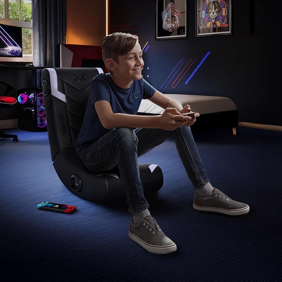 Video Gaming Floor Rocker Chair, Built-in Audio, Foldable, for Gamers, Bedroom, or Game Room for Boys, Girls, Teens 5-17, Gifts for Gamers