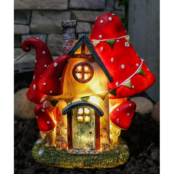 Fantasy LED Light Enchanted Fairy Garden Toadstool Mushrooms Mini Cottage House