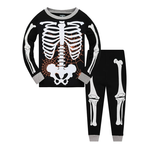 Little Boys Skeleton Pajamas Sets for Halloween Kids Outfit Nightwear Toddler Glow in The Dark