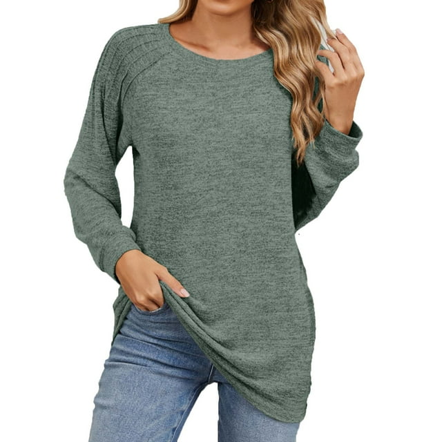 Timegard Hauts pour Femmes Col Rond Manches Longues T-Shirts de Couleur Unie Chic Décontracté Amples Chauds Hauts Automne