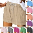 thumbnail image 6 of CHGBMOK Womens Summer Striped Shorts Comfy Loose Drawstring Short Pants with Pockets, 6 of 6