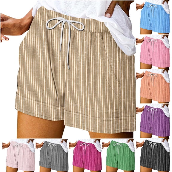Puntoco Women's Striped Mini Shorts Bowknot Elastic Waist Wide Leg Summer Shorts with Pocket Watermelon Red-A XL(XL)
