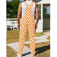 thumbnail image 3 of Overalls for Men Checkered Jumpsuits Stretchy Rompers Work Bibs Coveralls(Orange and White Checkered,L), 3 of 11