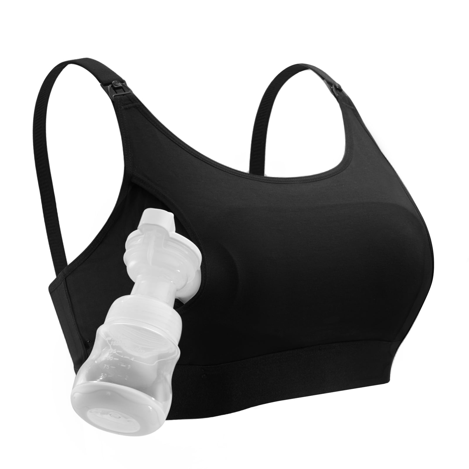 Momcozy Breast Pump Bra (Black/ Beige) Hands Free Pumping and Nursing Bra for Most Breast Pumps Large