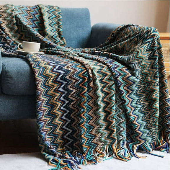 ERDOUY Bohemian Style Sofa Throws, Warm Thick Armchair Cover Soft Blanket, Sofa and Living Room Accent Decor,Blue(51.18*90.55inch)