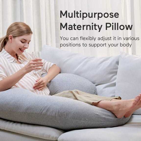 Shaped Pregnancy Pillows with Cotton Removable Cover, 57 Inch Full Body Pillow Maternity Support, Must Have for Pregnant Women, Hatha Grey
