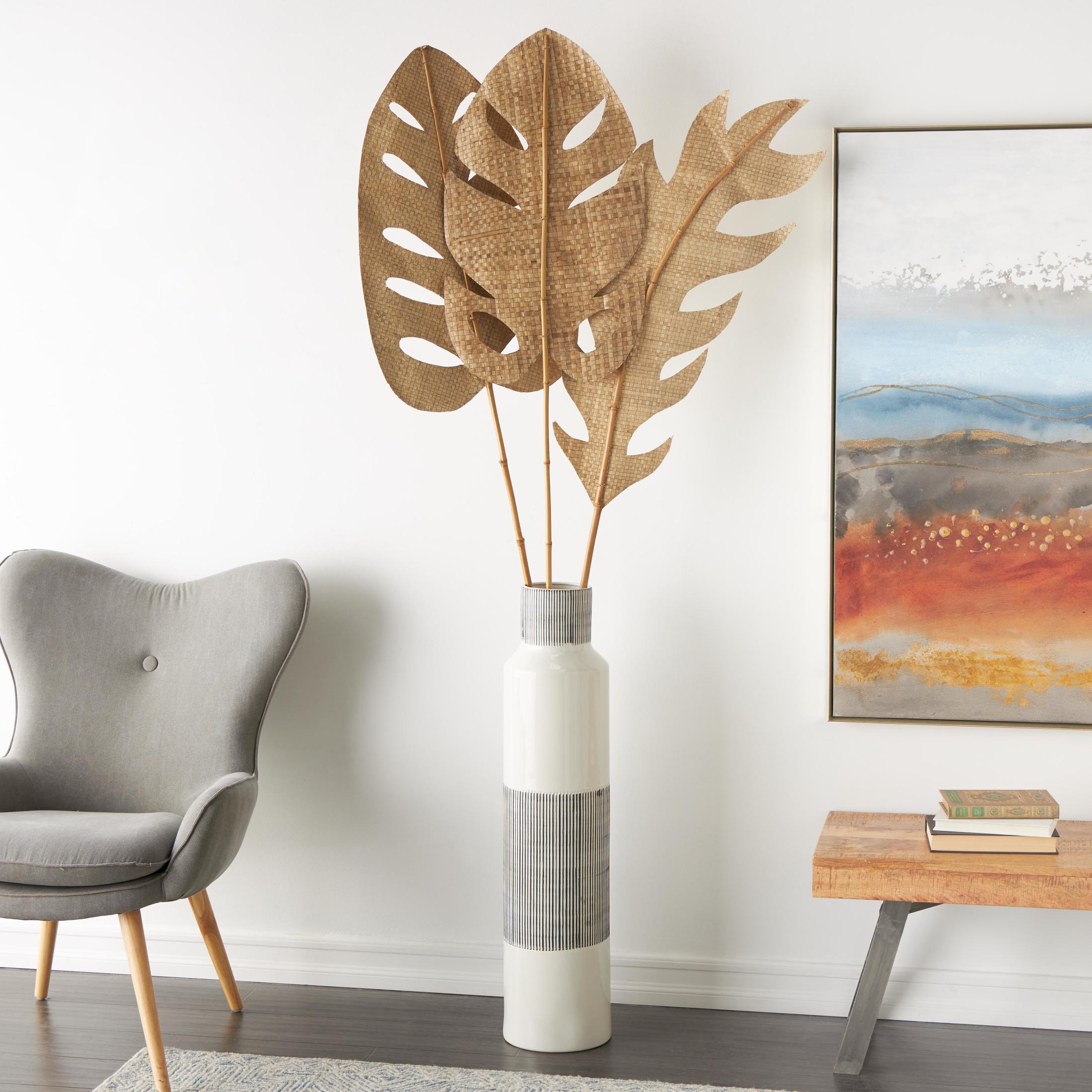 79" Palm Tree Handmade Tall Woven Leaf Stick Bamboo Wood Natural Foliage Branch Bouquet, by DecMode (3 Count)