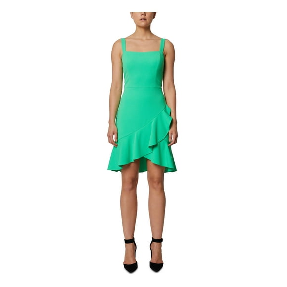 SAGE COLLECTIVE Womens Green Stretch Zippered Darted Ruffled Hem Sleeveless Square Neck Short Party Body Con Dress 2