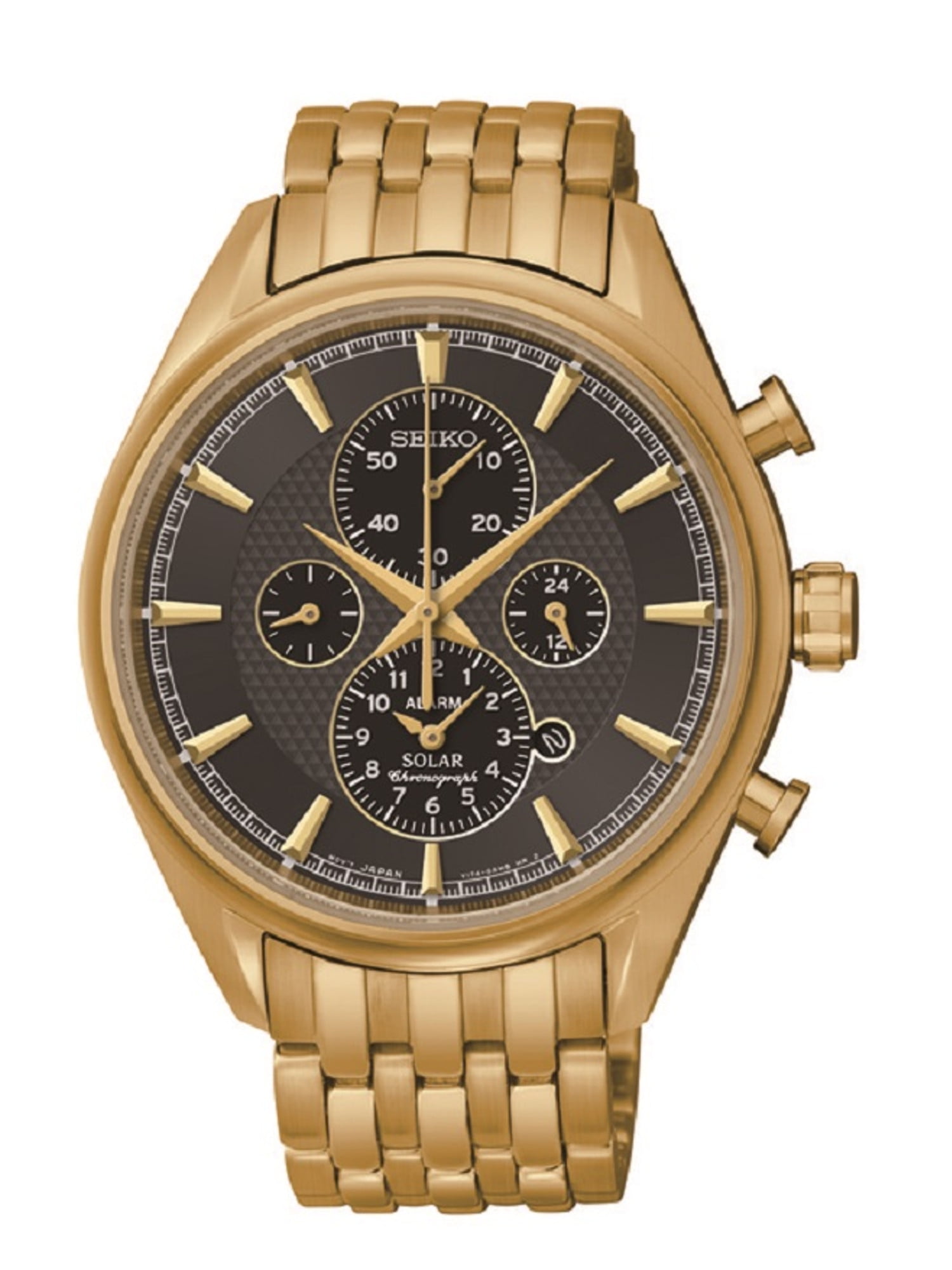Seiko Men's Solar Alarm Chronograph Gold Tone Stainless Steel Watch ...