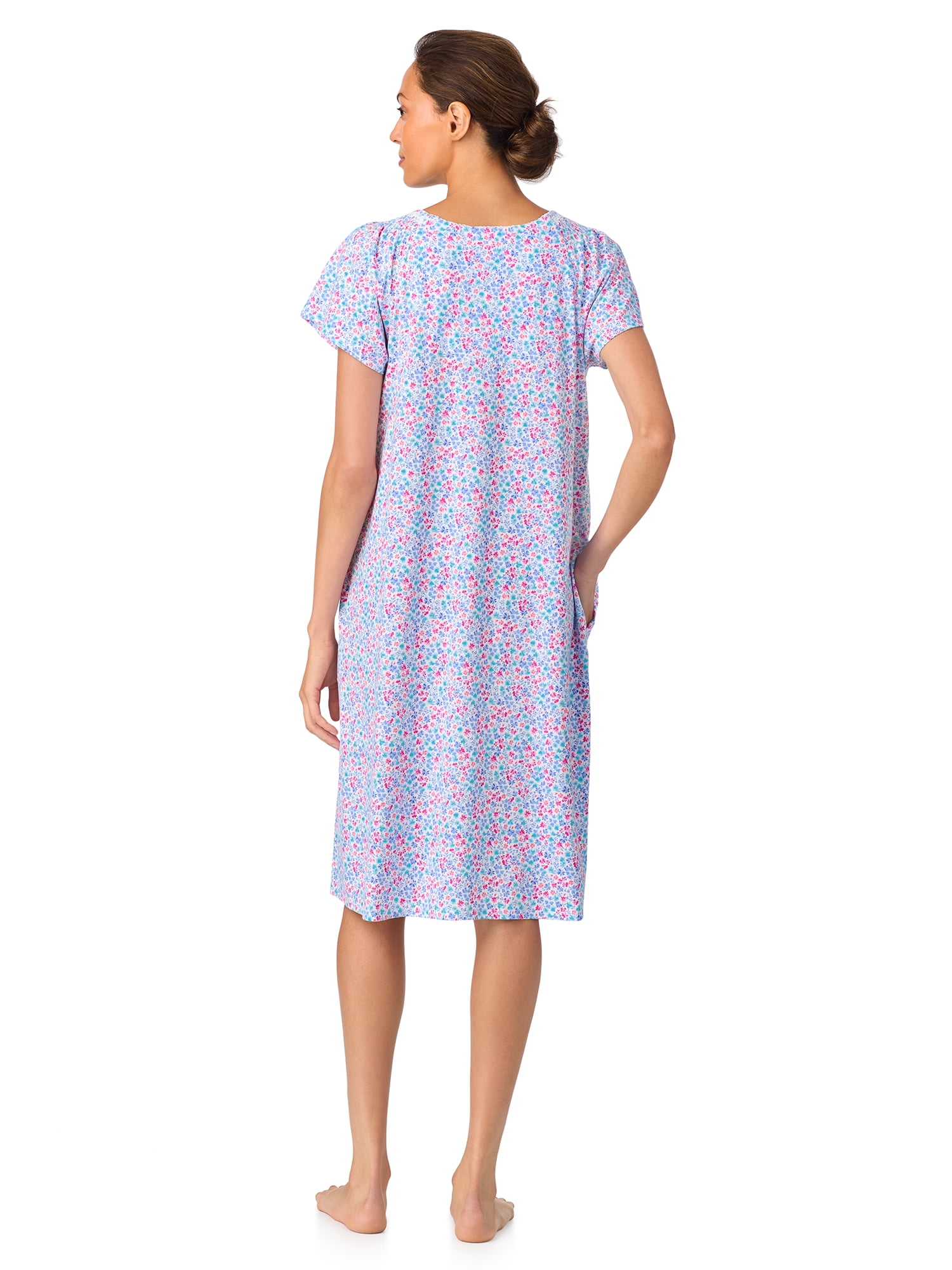 Aria Women's 100% Cotton Raglan Sleeve Smocked Neck 40" Sleepwear Gown, Sizes XS-5X
