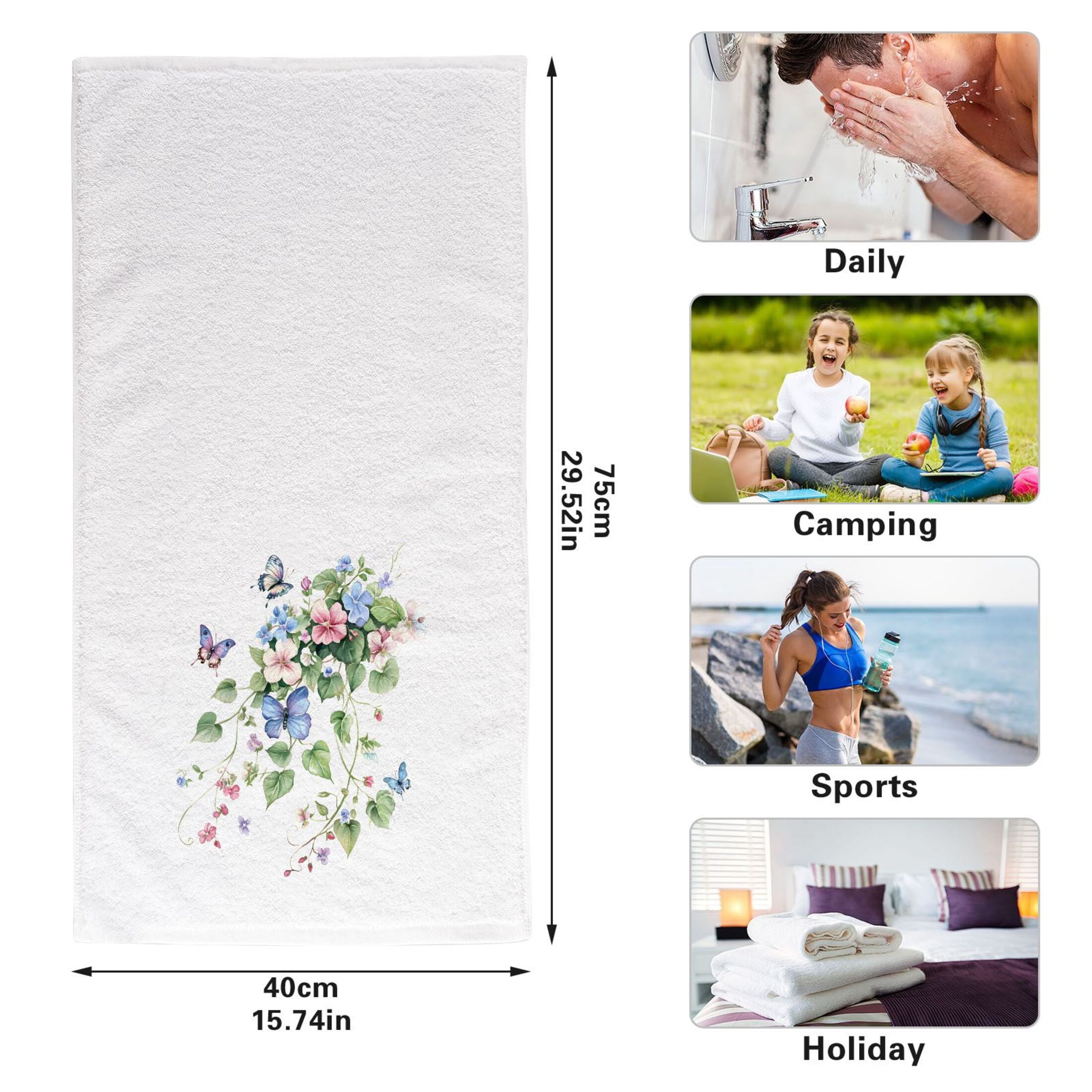 Ryvnso Watercolor Flower Butterfly Hand Towels Set for Bathroom Cotton Face Towel Decorative 15.5x29.5 inch