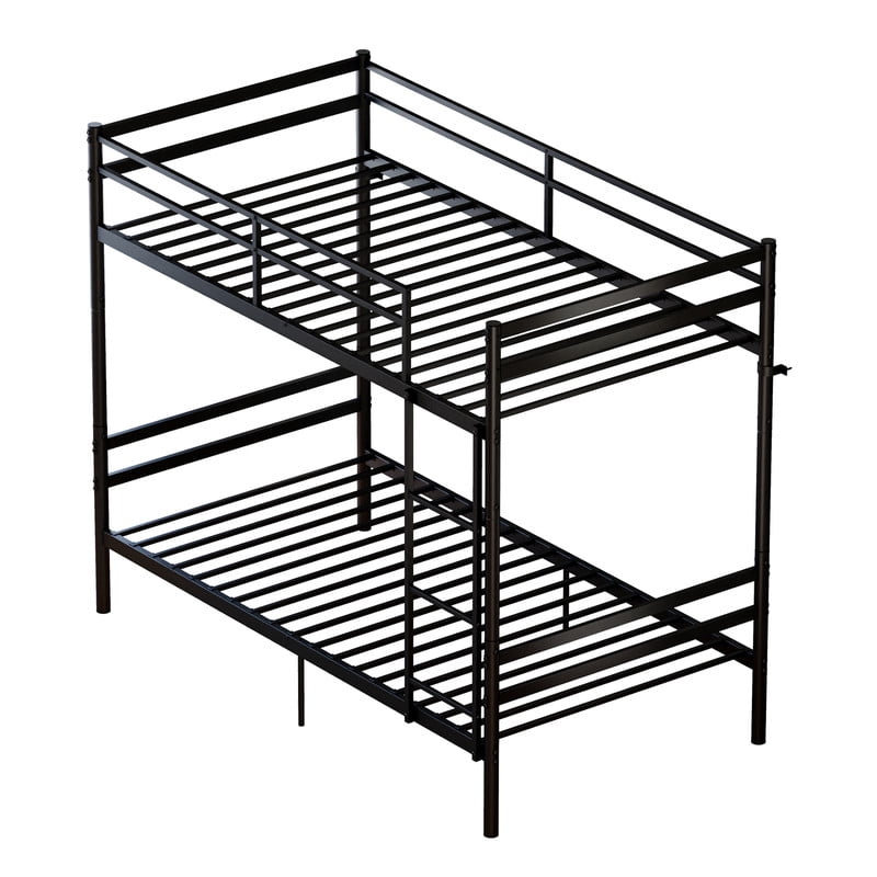 Twin Over Twin Metal Bunk Bed, Heavy Duty Bunk Bed for Kids, Teens & Adults, Convertible into 2 Twin Beds, 11.42" High Guardrails, Built-In Ladder, Under-Bed Storage, Easy Assembly