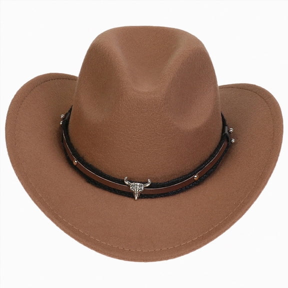 Xudanell Kids Boys Girls Western Cowboy Hat Wide Brim Children Cowgirl Cap w/Handworked Band Decorations for Halloween (Khaki, 3-18 Years)