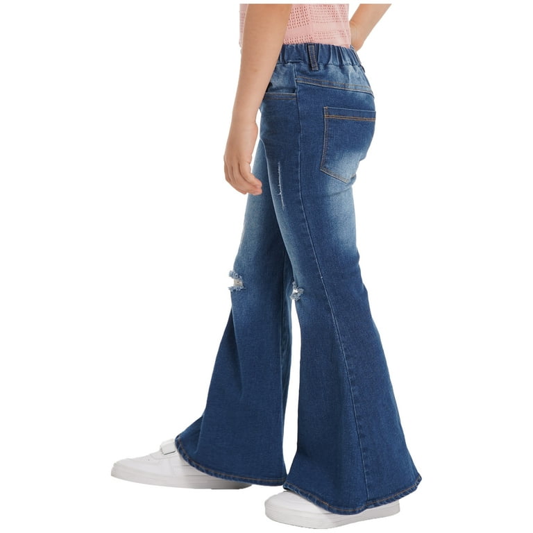 Yeahdor Girls High Waist Distressed Jeans Wide Leg Ripped Bell Bottom Flare  Denim Pants