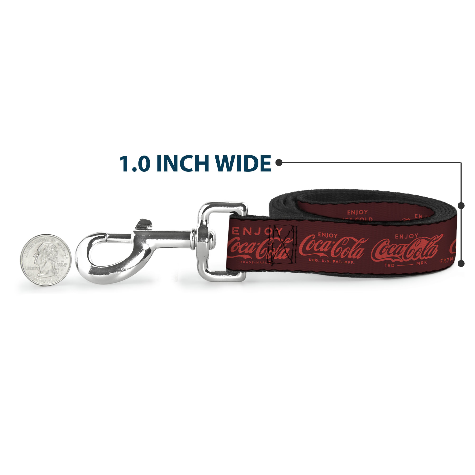 The Coca-Cola Company Pet Leash, Dog Leash, Enjoy Coca Cola Logos Brown Red, 6 Feet Long 1.0 Inch Wide