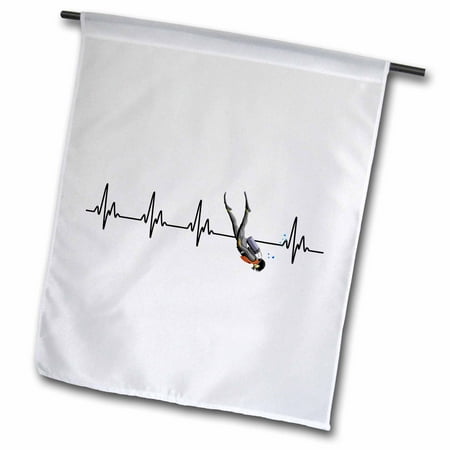 - 3dRose A EKG heartbeat line with scuba diver. - Garden Flag, 12 by 18-inch