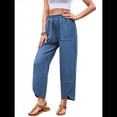 thumbnail image 2 of Pantalones Anchos y Holgados para Mujer, Estilo Palazzo Harén, Informales, con Cintura Elástica y Bolsillos, Color Azul, Talla S, 2 of 6