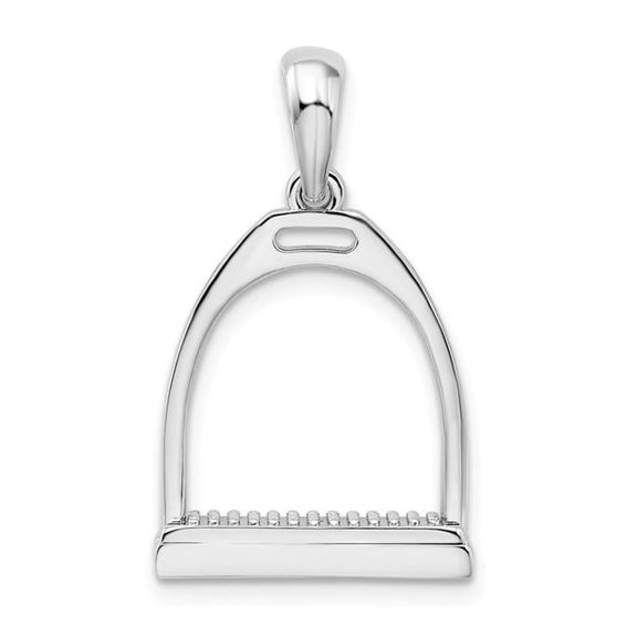 Finest Gold Sterling Silver Polished 3D Large Horse Stirrup Pendant