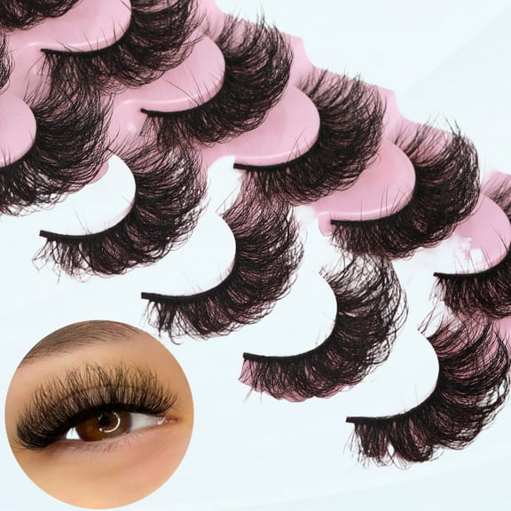 False Eyelashes Fluffy Wispy Mink Eyelashes Thick Volume Eye Lashes Curly Strip Natural Dramatic Lashes Extensions 20MM Long 7 Pairs False Eyelashes Pack