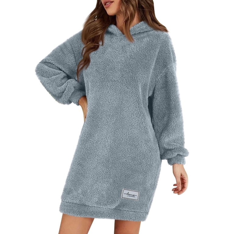 oversized soft hoodie dress Aellinatey Women's Oversized Sports Fluffy Soft Casual Winter Long Sleeve Hoodie Dress, Size: 3XL, Blue