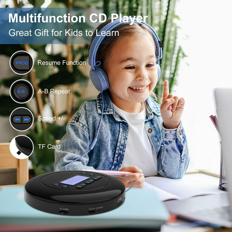 CD Player Portable,Bluetooth CD Player with Dual Headphone Jack for Home,  Rechargeable Walkman Small CD Player for Car,CD Player with Bluetooth  Visibility LCD Screen 