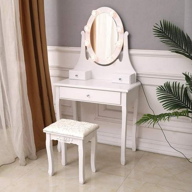 Ktaxon Makeup Vanity Table Set Mirror with LED Lights Dressing Table ...