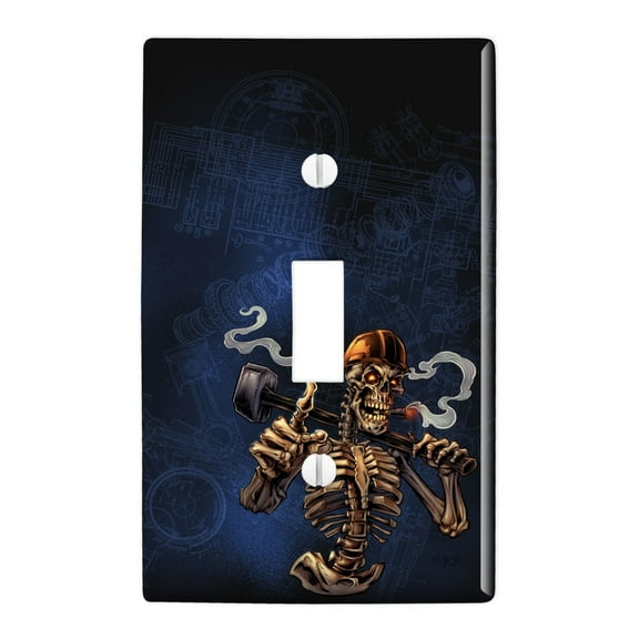 Construction Worker Sledgehammer Smoking Skeleton Plastic Wall Decor Toggle Light Switch Plate Cover