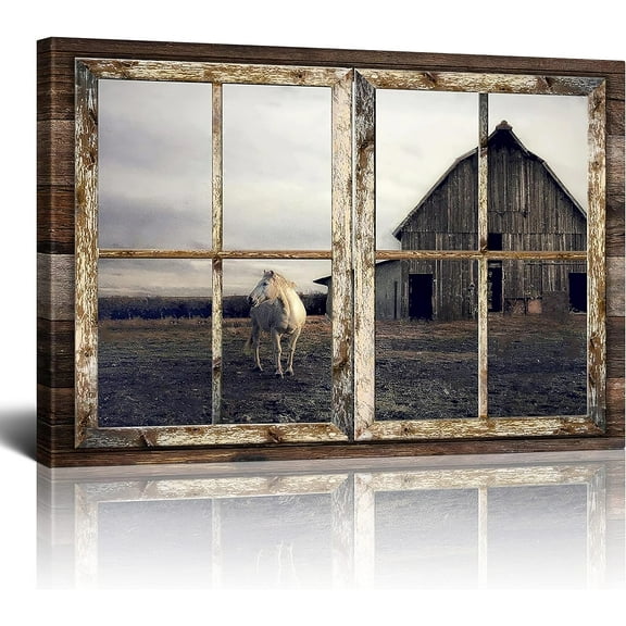 Old Barn Canvas Wall Art Rustic Wall Decor Paintings Farmhouse Living Room Decor Barn Picture Modern Home Artwork Decor for Bedroom Kitchen Framed Ready To Hang 12x16 Inch