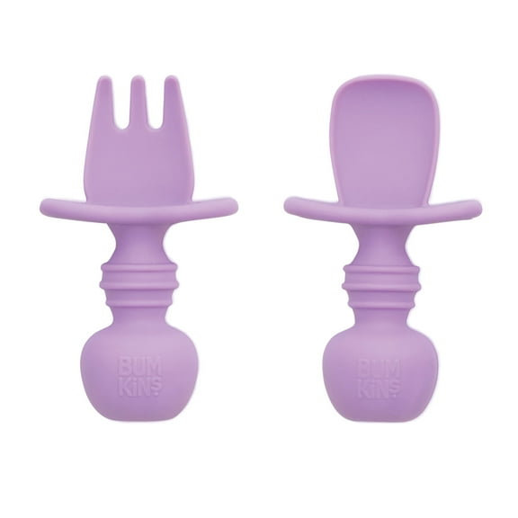 Bumkins Baby Feeding Chewtensils, Training Fork and Spoon Set, Utensils Ages 6 Mos  (Lavender)