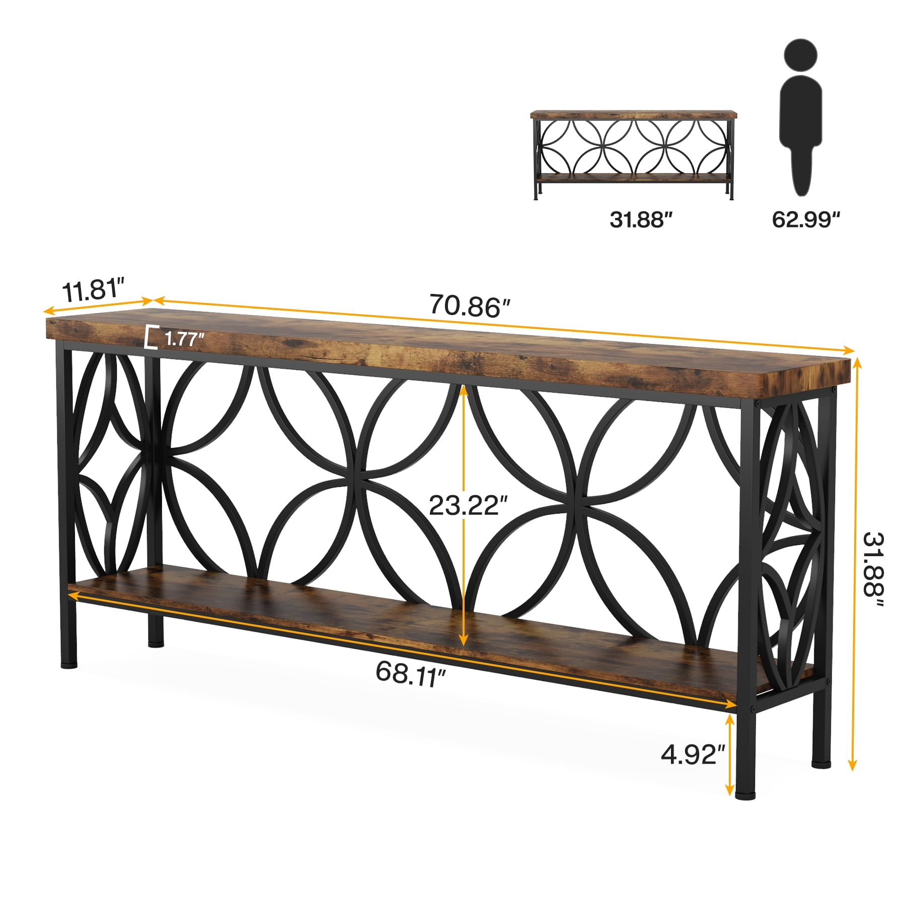 Tribesigns 70.9" Industrial Long Console Table, Narrow Sofa Table Behind Couch, Entrance Console Table with Storage for Hallway, Living Room, Entryway