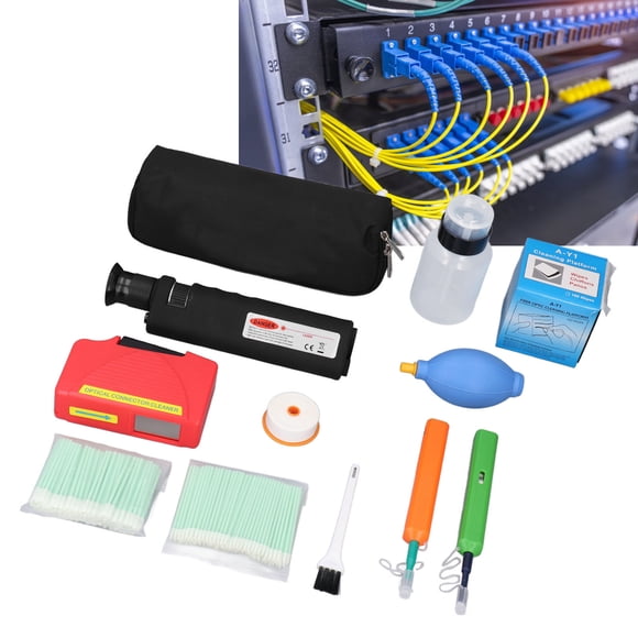 Kit De Limpieza De Cable De Fibra óptica, Completo Kit De Limpieza De Fibra óptica 13 En 1 De Mano A Prueba De Polvo Profesional Con Lupa De 400x Para FC SC ST