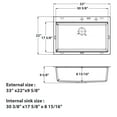 thumbnail image 5 of 33x22 Inch Black Quartz Composite Workstation Kitchen Sink Drop-in Top-Mount Single Bowl Sink with 2 Faucet Holes, 5 of 8