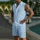 thumbnail image 2 of Ceisia Men's Loose Fit Linen 2-Piece Set Sleeveless Button-Down Shirt with Elastic Waist Drawstring Shorts Gifts, 2 of 6