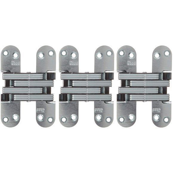 SOSS 218US26D Mortise Mount Invisible Hinge, Zinc, Satin Chrome Finish, Modern, Contemporary Style, 4-5/8" Leaf Height, 1-1/8" Leaf Width, 8 Holes, 3-Pack