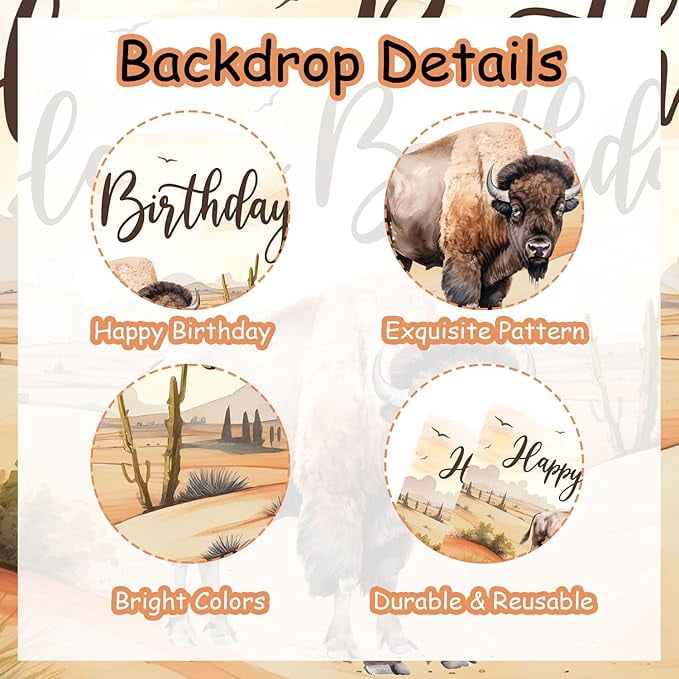 Buffalo Party Decorations, Bison Themed Party Decor with Bison Happy Birthday Backdrop Cow Brown Green Balloon Garland Arch Kit for Highland Cow Baby Shower Party Decor Supplies