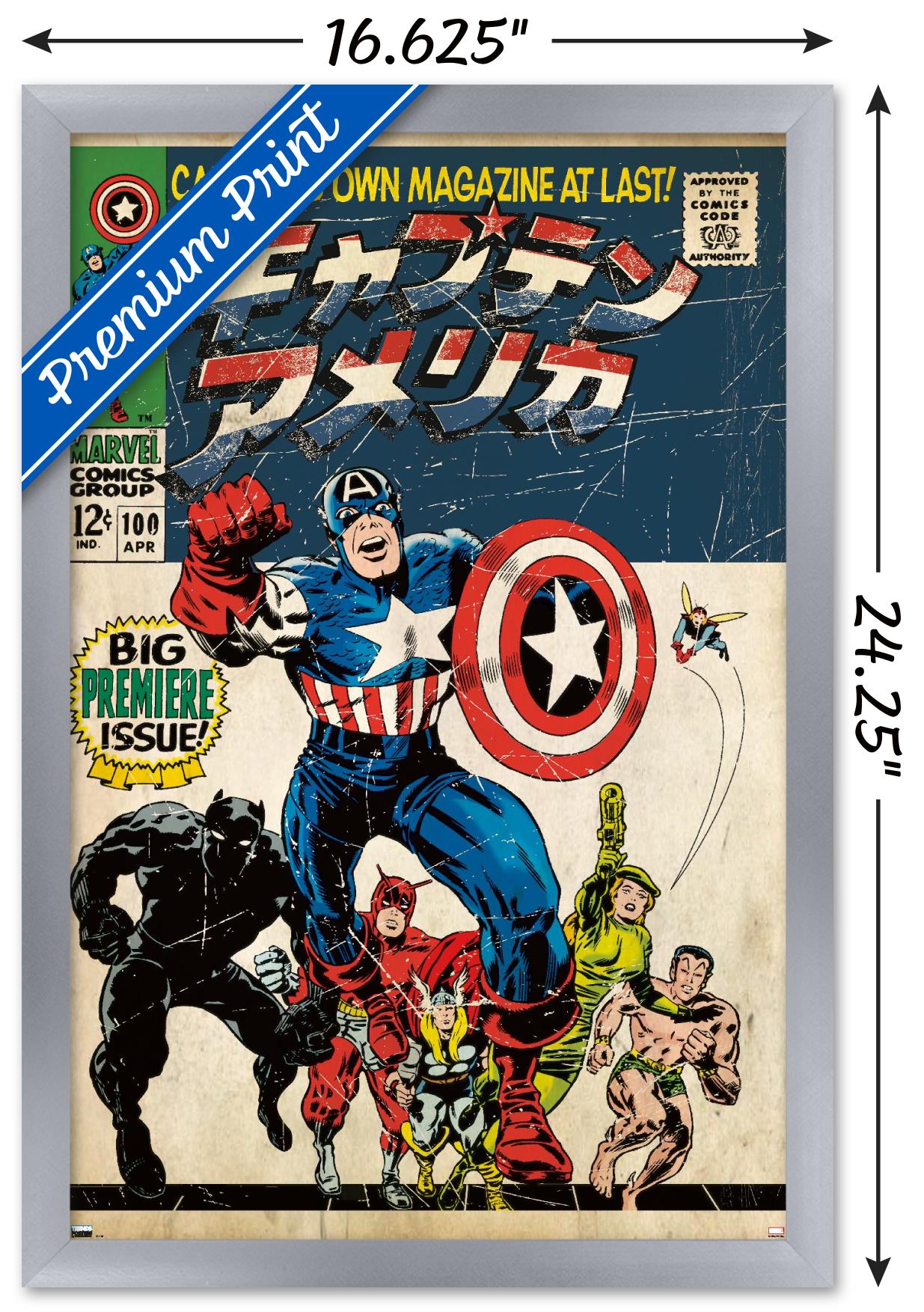 Marvel Katakana - Captain America #100 Wall Poster, 14.725" x 22.375" Framed