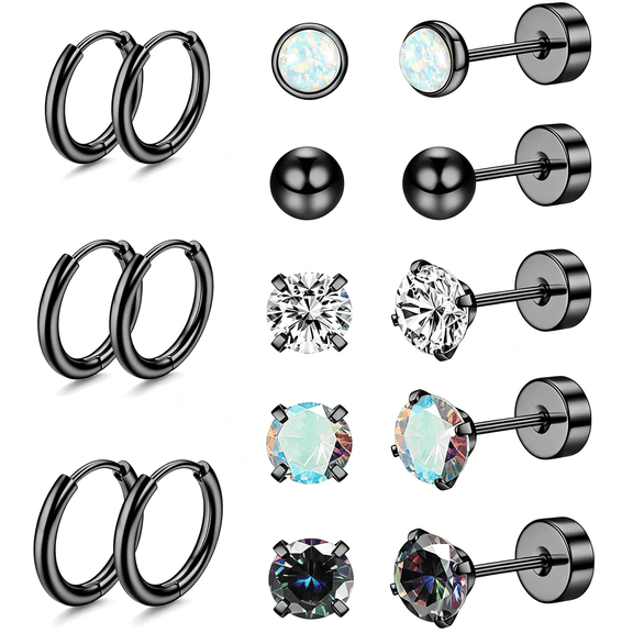 DESIGNICE Surgical Steel Earrings for Sensitive Ears Hypoallergenic 20G Stainless Steel Stud Hoop Earrings for Women Men Small Opal Ball Cz Surgical Steel Flat Back Earrings Cartilage