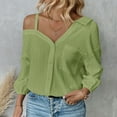 thumbnail image 5 of Zufneo Dressy Blouse for Women Sexy Off-Shoulder Tops V-Neck Beach Button Down Shirts New Arrivals Green XL, 5 of 6