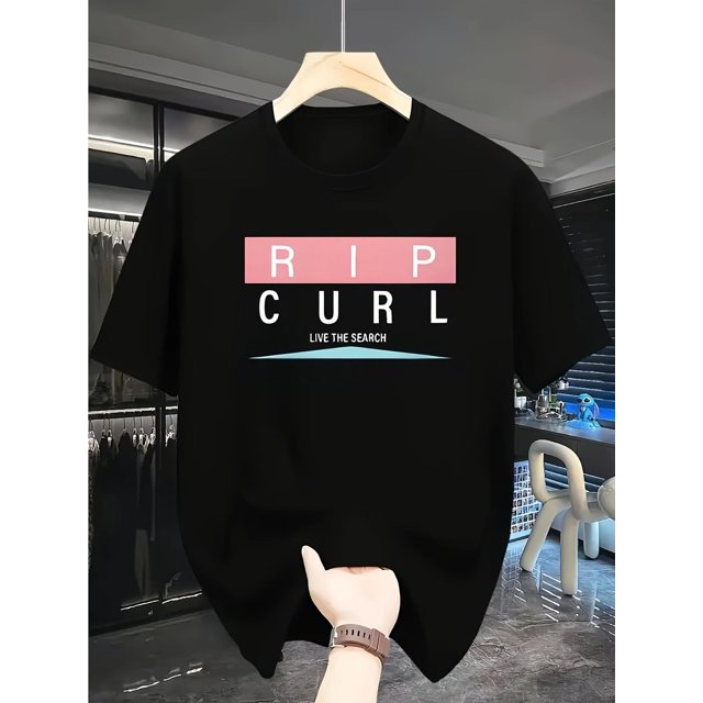 Men'S & Women'S Graphic Tee - Casual Black Short Sleeve T-Shirt with Pink & White Print, "LIVE THE SEARCH" Design, Cotton Blend, Summer Top, Casual Summer Wear | Bold Letter Print | Cotton Shirt