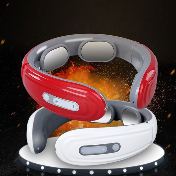 Masajeador inteligente de cuello con calor - 6 modos, 9 puntos de tejido, portátil e inalámbrico, carga USB, diseño ergonómico en forma de U, blanco o rojo