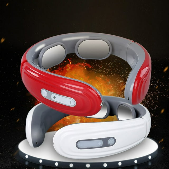 Masajeador inteligente de cuello con calor - 6 modos, 9 puntos de tejido, portátil e inalámbrico, carga USB, diseño ergonómico en forma de U, blanco o rojo