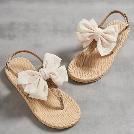 

Cathalem Slide Slippers for Women Beach Summer Shoes Bow Women s Slip On Breathable Flat Toe Slippers Open Weave Sandals Women s Shoes Pink 7.5