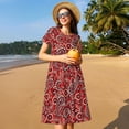 thumbnail image 4 of Easygdp Vintage Red Paisley para Vestido Transpirable de Mujer, Vestido Suelto de Manga Corta con Pliegues y Bolsillos para el Verano, 4 of 6