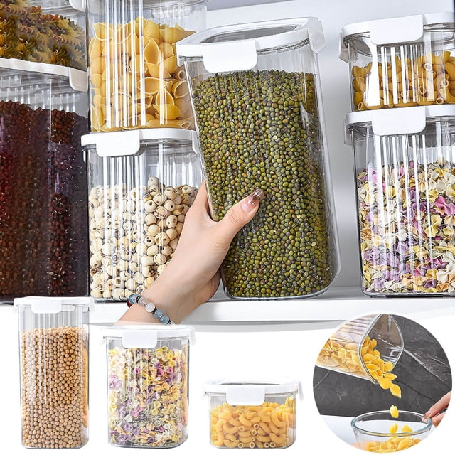 Xihbxyly Frasco Hermético de Grado Alimenticio, Sin Olores y Conserva La Frescura, Plástico Transparente, Organizador de Cocina, Apilable, Fácil de Limpiar, Tamaños de 600 Ml, 1300 Ml y 1900 Ml.