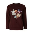 thumbnail image 4 of VBARHMQRT Sweat-Shirt Grande Taille Surdimensionné pour Femmes Col Rond Raglan Manches Longues Beau Papillon Imprimé Fleur Pull, 4 of 5