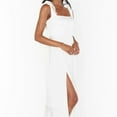 thumbnail image 3 of Vestidos de dama de honor elegantes blancos para mujer, vestido largo largo con volantes, sin mangas, informal, dividido, L, 3 of 7
