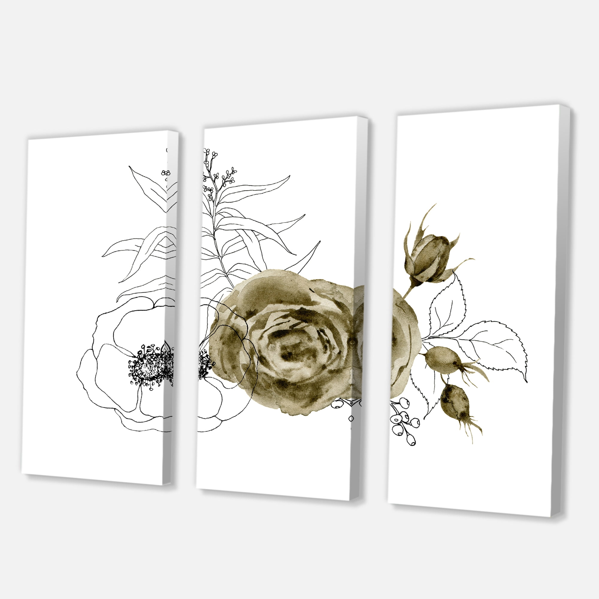 Designart ' Eucalyptus Branches With Anemone Bouquet Flower I ' Traditional Canvas Wall Art Print
