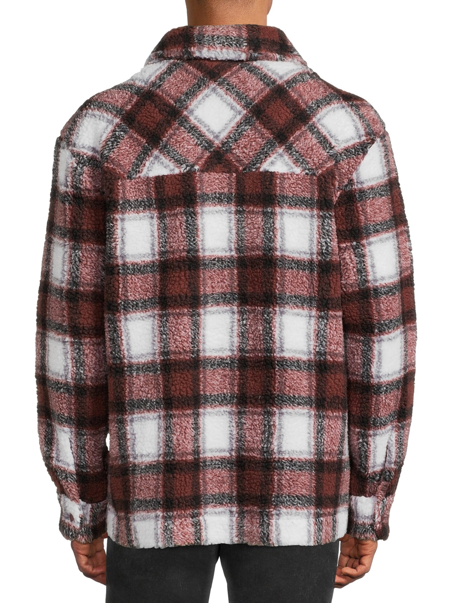 No Boundaries Men's and Big Men's Button-up Faux Sherpa Jacket, Sizes XS-3XL