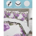 thumbnail image 4 of Quilts Twin Size, Purple Rose Soft Comforter Bedding Set for Bed, Spring Flower Watercolor Modern Floral Leaf Lightweight Quilted Bedspread with Pillow Cover(2 Pieces) for All Season, 68x86 Inch, 4 of 6